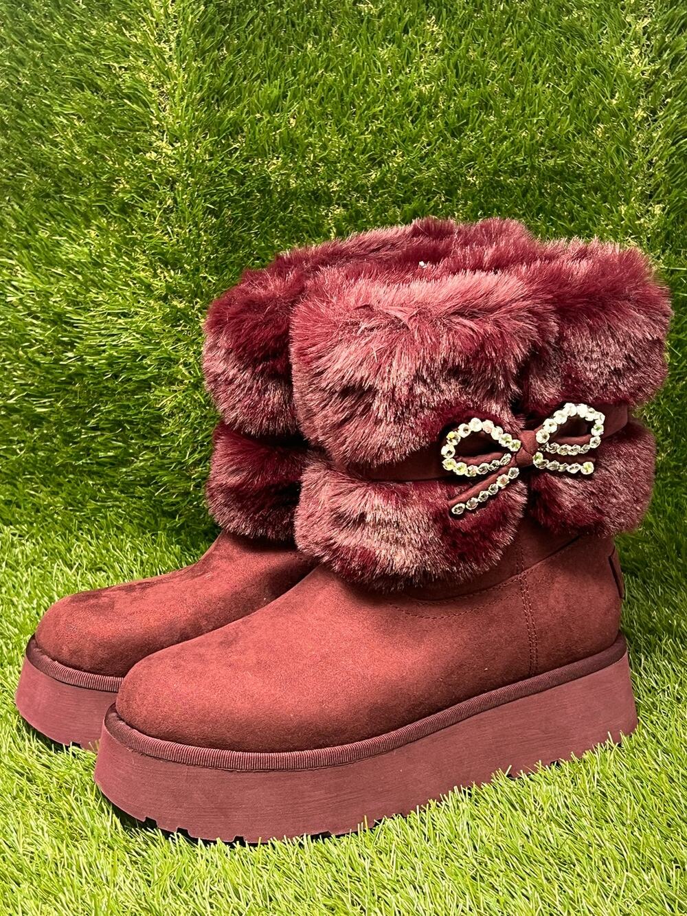 Guess Women's 8M Dowry Rhinestone Red Suede Boot